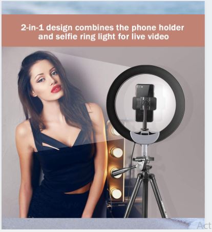 UBeesize 10" Selfie Ring Light with 50" Extendable Tripod Stand & Flexible Phone Holder