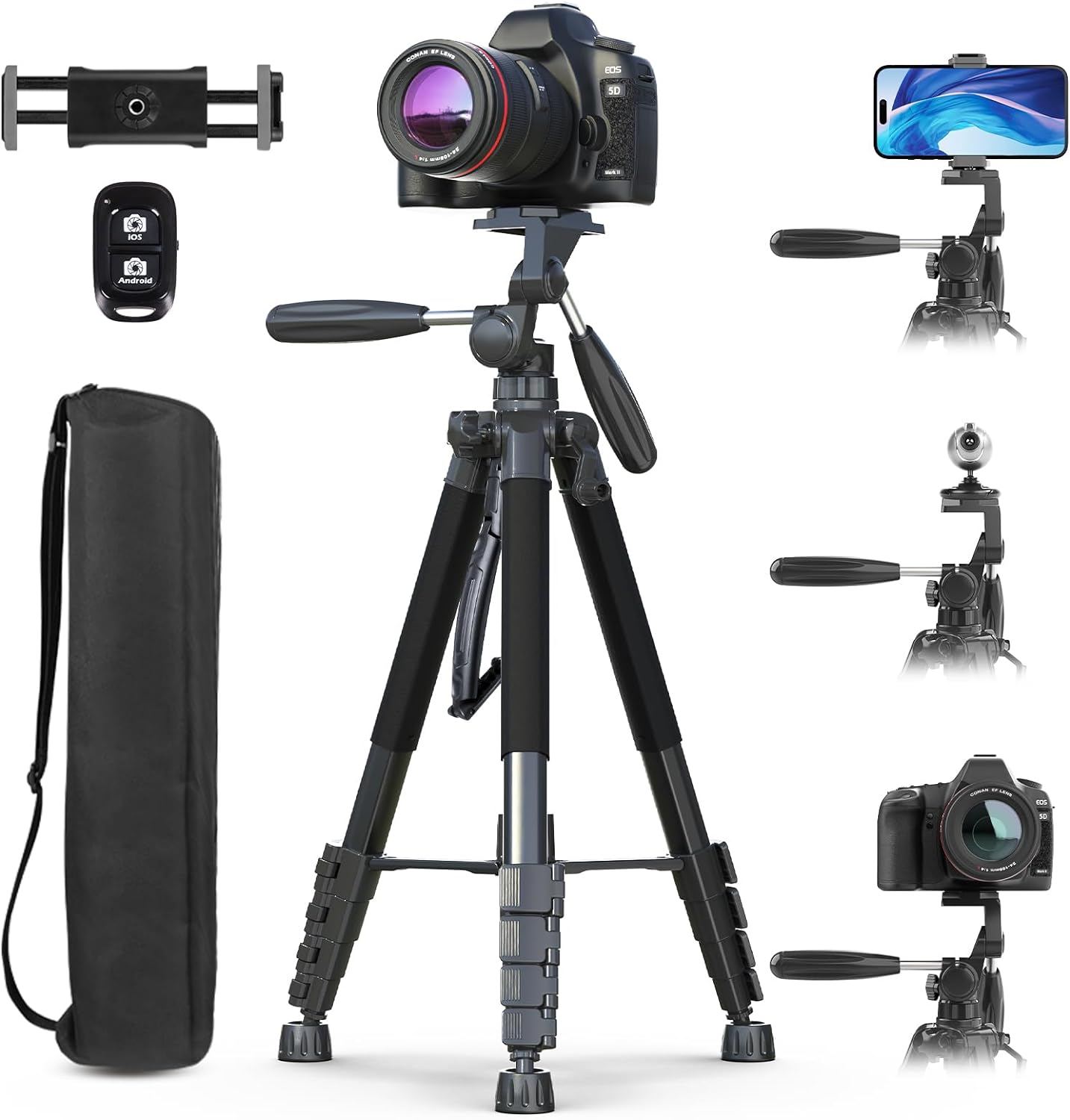 UBeesize 74" Camera Tripod with Phone Holder and Remote